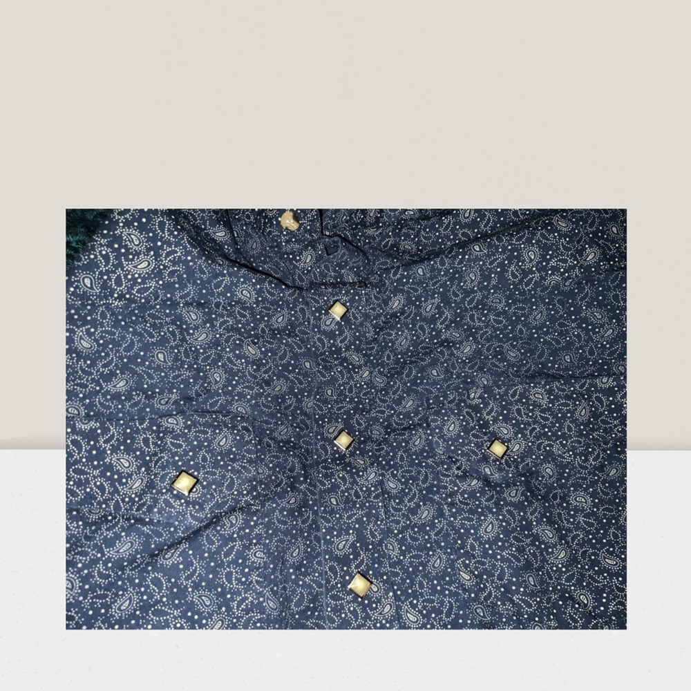 Larry Mahan Navy with Gray Paisley Patterned Shirt Pearl Button Long Sleeve - Picture 4 of 4